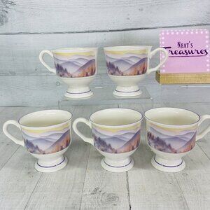 Sango WHIMSEY 3774 Ballon Over Mountains Pedestal Footed Handle 10oz Cups Set 5